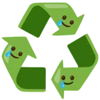 recycling symbol + smiling face with tear