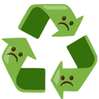 recycling symbol + frowning face