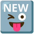 NEW button + winking face with tongue