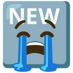 NEW button + loudly crying face