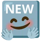 NEW button + smiling face with open hands