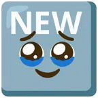 NEW button + face holding back tears