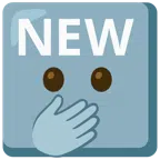 NEW button + face with open eyes and hand over mouth