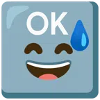 OK button + grinning face with sweat