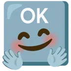 OK button + smiling face with open hands