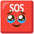 SOS button + face holding back tears