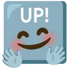 UP! button + smiling face with open hands