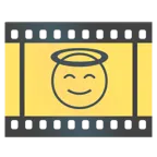 Filmstreifen + lächelndes Gesicht mit Heiligenschein