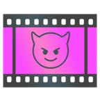 Filmstreifen + grinsendes Gesicht mit Hörnern