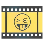Filmstreifen + zwinkerndes Gesicht mit herausgestreckter Zunge