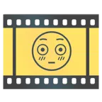 Filmstreifen + errötetes Gesicht mit großen Augen