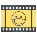 Filmstreifen + Gesicht mit Atemschutzmaske