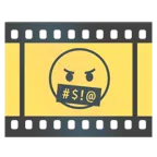 Filmstreifen + Gesicht mit Symbolen über dem Mund