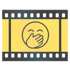 Filmstreifen + verlegen kicherndes Gesicht