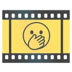 Filmstreifen + Gesicht mit offenen Augen und Hand über dem Mund
