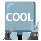 Mikrofon + Wort „Cool“ in blauem Quadrat