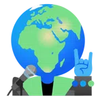 Mikrofon + Globus mit Europa und Afrika