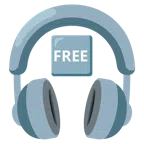 Kopfhörer + Wort „Free“ in blauem Quadrat