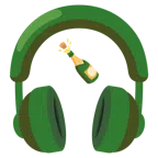 Kopfhörer + Flasche mit knallendem Korken