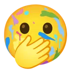 Mischpalette + Gesicht mit offenen Augen und Hand über dem Mund
