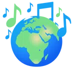 musical notes + globe showing Europe-Africa