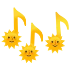 musical notes + sun with face