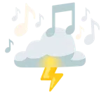 musical notes + cloud with lightning