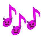 musical notes + angry face with horns