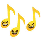 musical notes + grinning squinting face