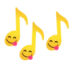 musical notes + face savoring food