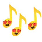 musical notes + smiling face with heart-eyes