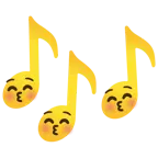 musical notes + kissing face with closed eyes