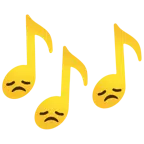musical notes + disappointed face