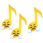 musical notes + face with steam from nose
