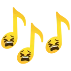 musical notes + tired face