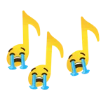 musical notes + loudly crying face
