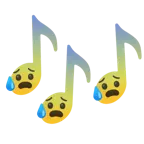 musical notes + anxious face with sweat