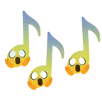musical notes + face screaming in fear
