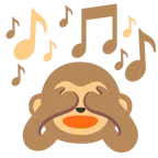 musical notes + see-no-evil monkey