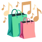 musical notes + shopping bags