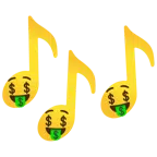 musical notes + money-mouth face