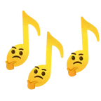 musical notes + thinking face