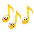 musical notes + face with head-bandage