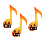 musical notes + face with symbols on mouth
