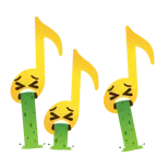 musical notes + face vomiting