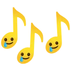 musical notes + smiling face with tear