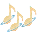 musical notes + ringed planet