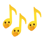 musical notes + face with open eyes and hand over mouth