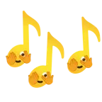 musical notes + face with peeking eye