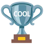 Pokal + Wort „Cool“ in blauem Quadrat